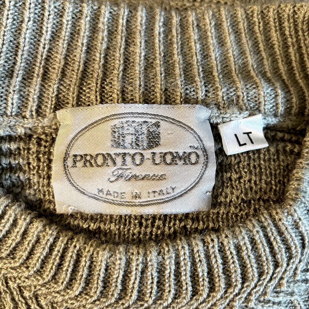 Vintage Pronto Uomo Italian Made Sweater Men's Size LT Pullover Khaki L Tall - Picture 9 of 12